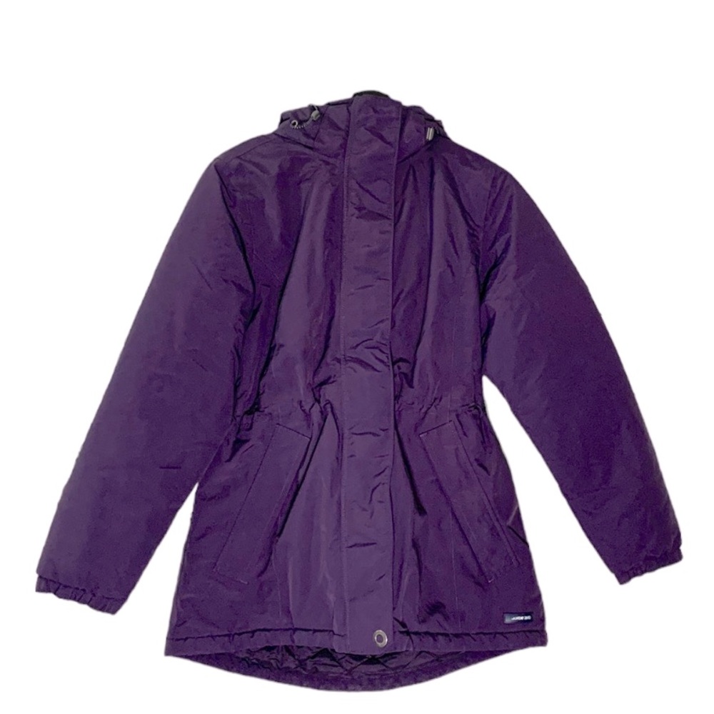 Lands’ End Parka Purple Medium Windbreaker Fleece Lined Full Zip Detachable Hood - Picture 1 of 17